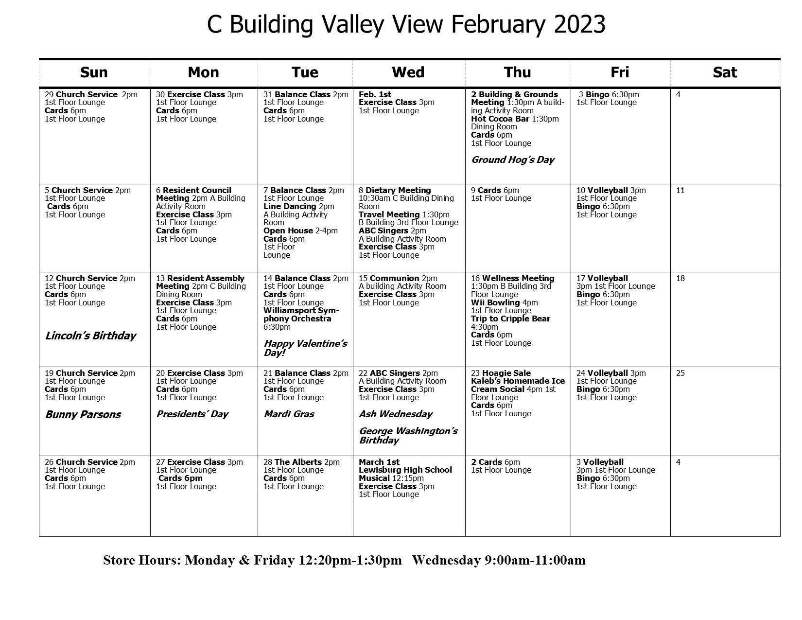 C Calendar February 2023