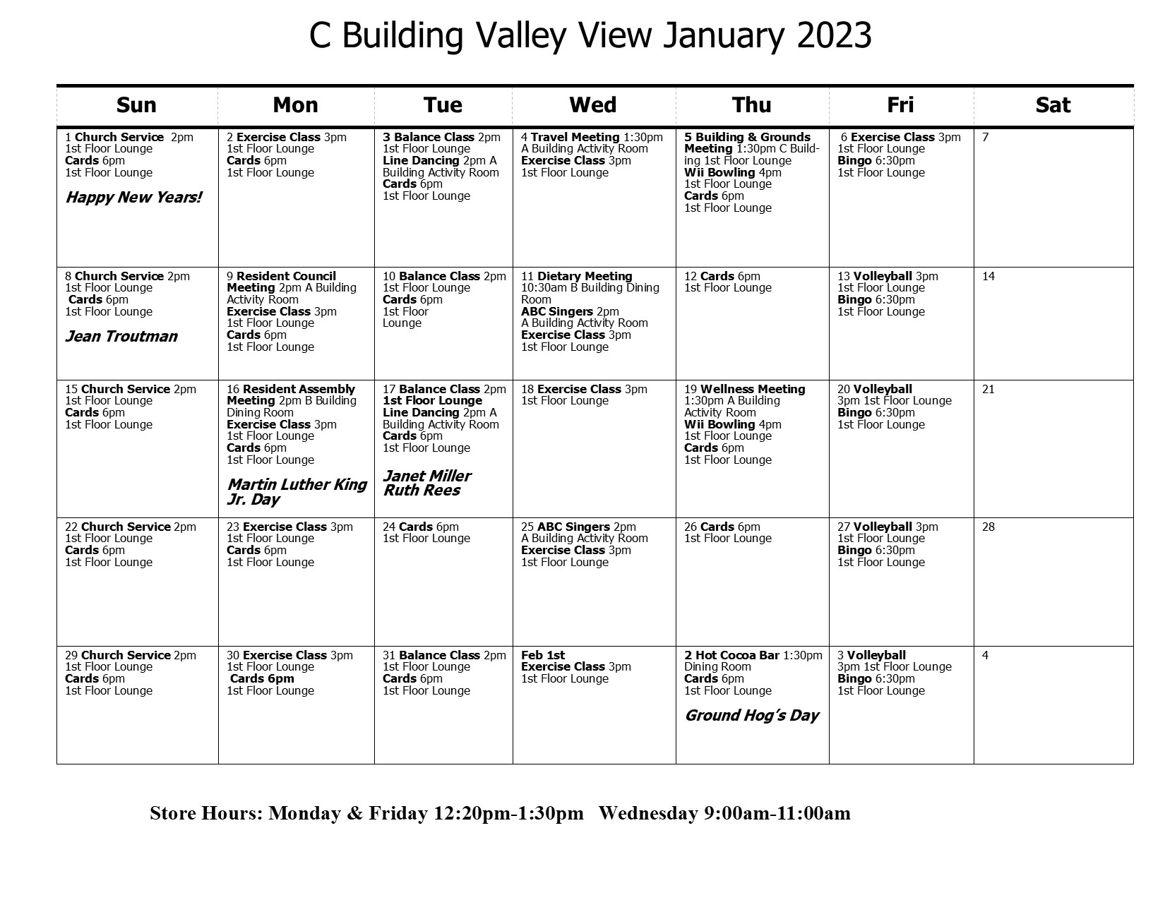 C Calendar January 2023