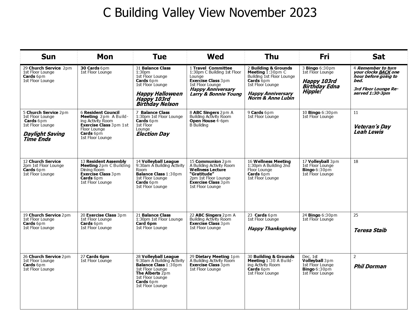 C Calendar November 2023