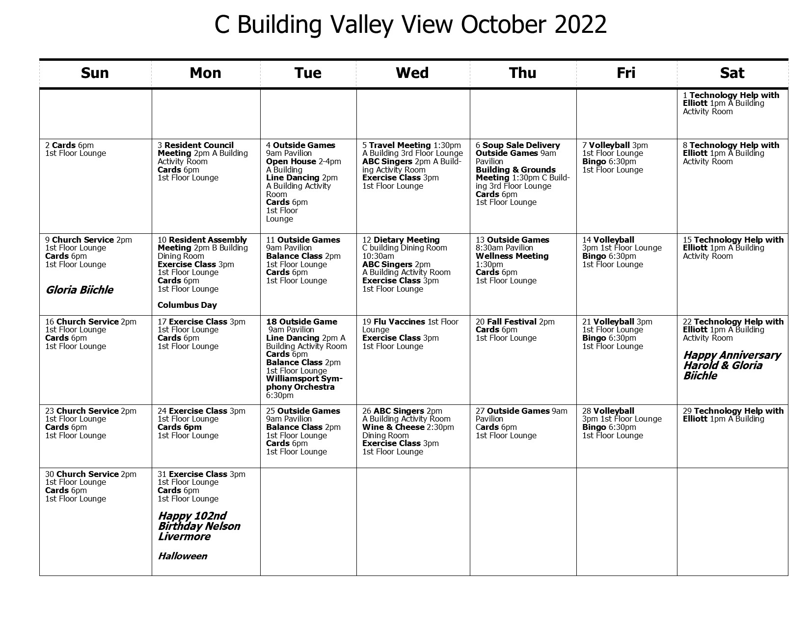 C Calendar October 2022